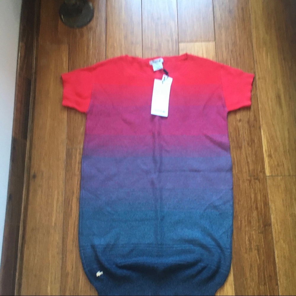 Lacoste sweater dress. Ombré knit, coral to blue. Size 34.